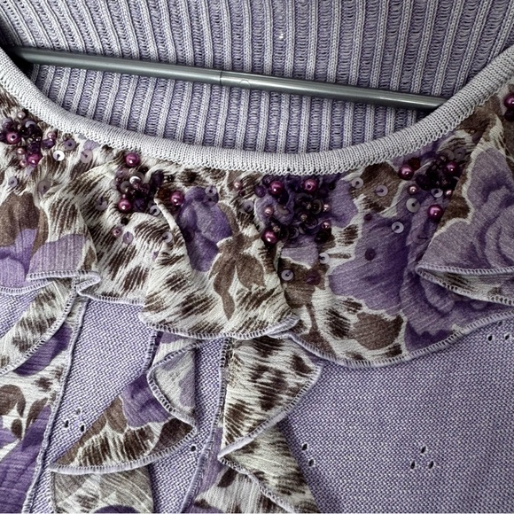 Arte shirt purple cheetah print beaded embroidery ruffle frills stretchy y2k - Picture 9 of 12